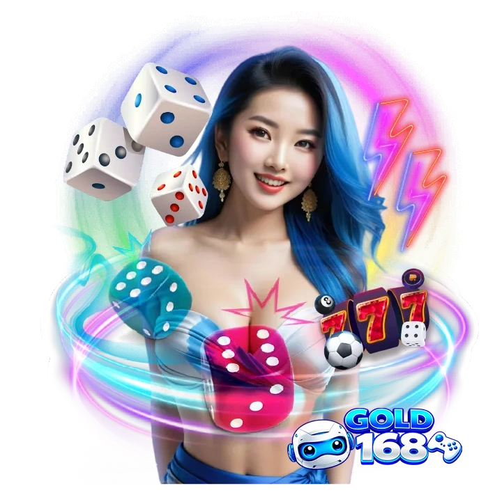 ภาพแบนเนอร์ Gold168 สล็อตออนไลน์ คาสิโน มีผู้หญิงพร้อมลูกเต๋า 777 และเอฟเฟกต์นีออน แสดงถึงเกมเดิมพัน สล็อต บาคาร่า และคาสิโนออนไลน์ครบวงจร gold168